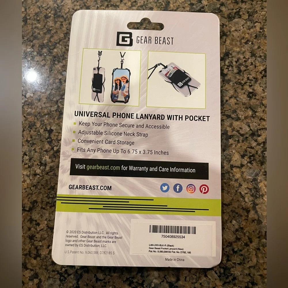 Gear Beast Black Universal Phone Lanyard with Pocket for cash & credit cards NWT